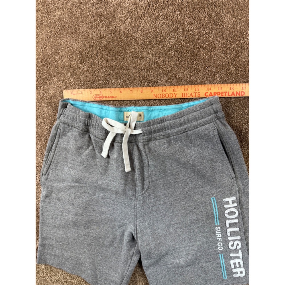 Hollister Mens Heather Grey Surf Co Logo Sweat Shorts Medium Drawstring Fleece - Picture 4 of 7
